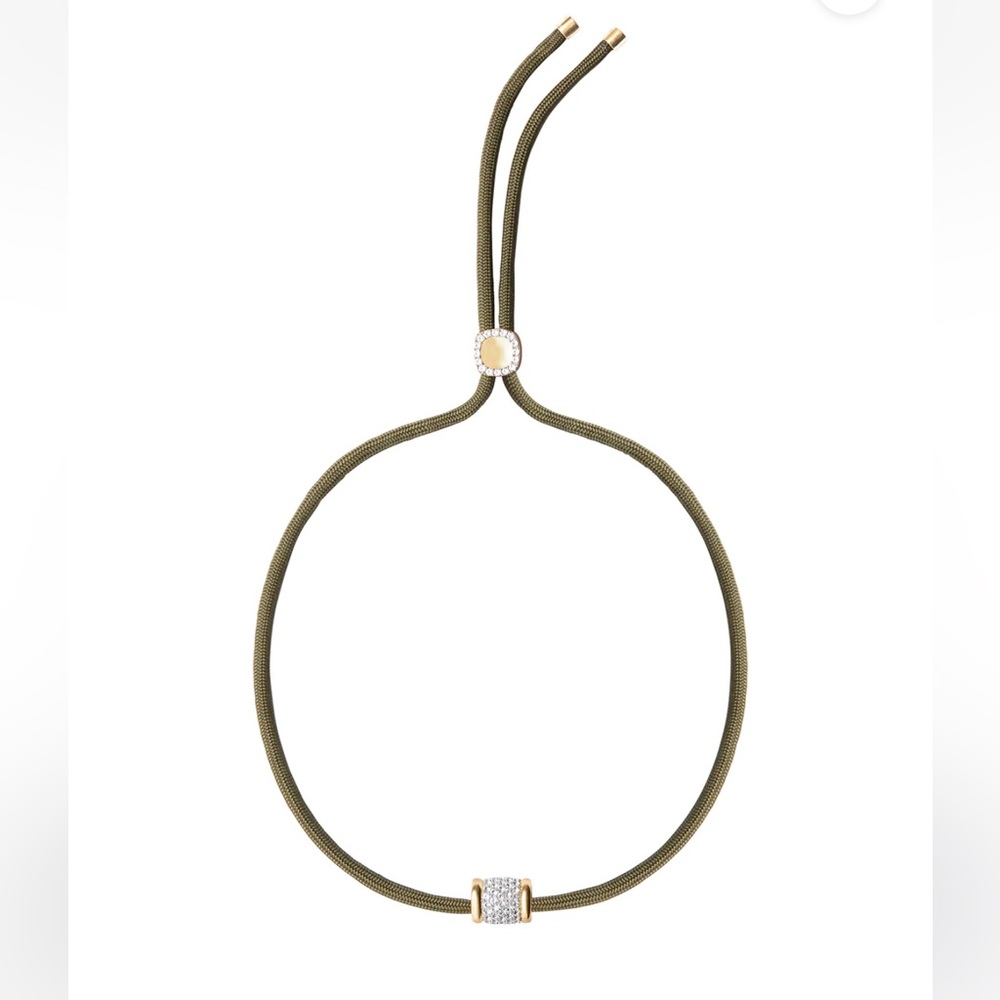DORSEY YVES OLIVE GREEN PARACORD NECKLACE IN LAB WHITE SAPPHIRE